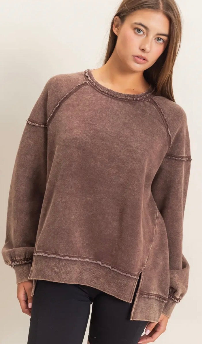 Brown uneven hem sweatshirt