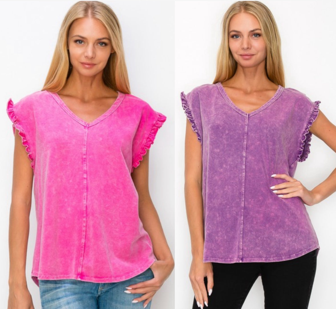 Mineral wash ruffle sleeve tanks (2 colors)