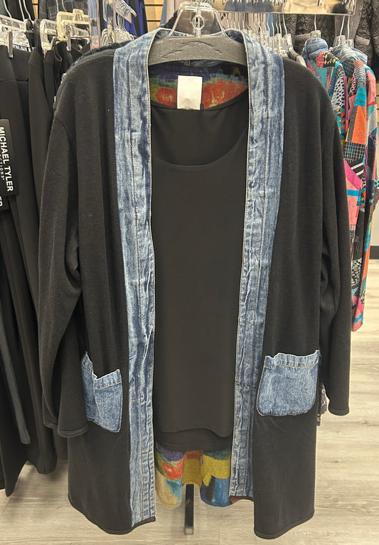 2nd RESTOCK! Reversible long knit cardigan with denim trim (see pic 2 for reverse)