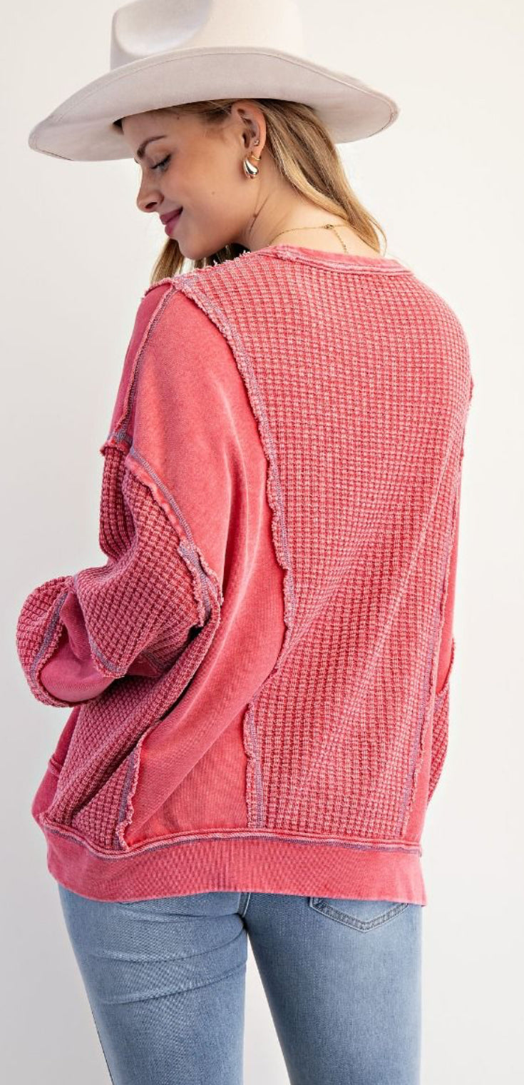Faded red oversized thermal with contrast stitching