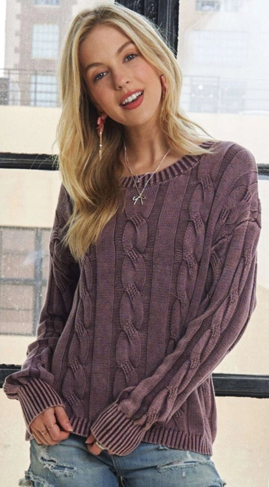 Purple soft knit cable sweater