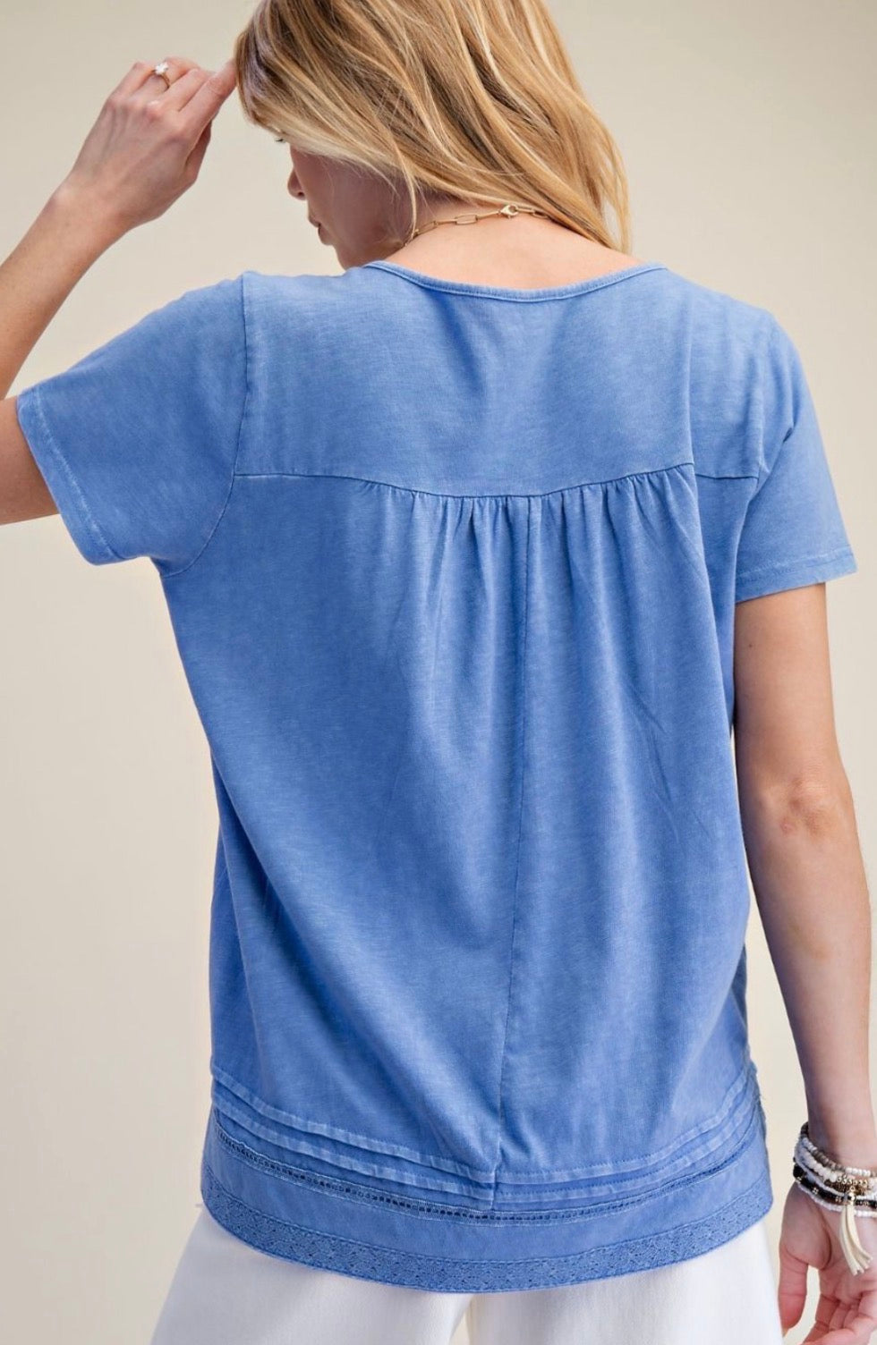 Blue lace yoke top