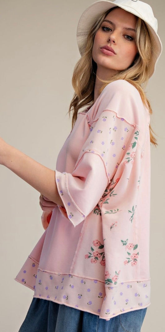 Pink floral sides loose fit top