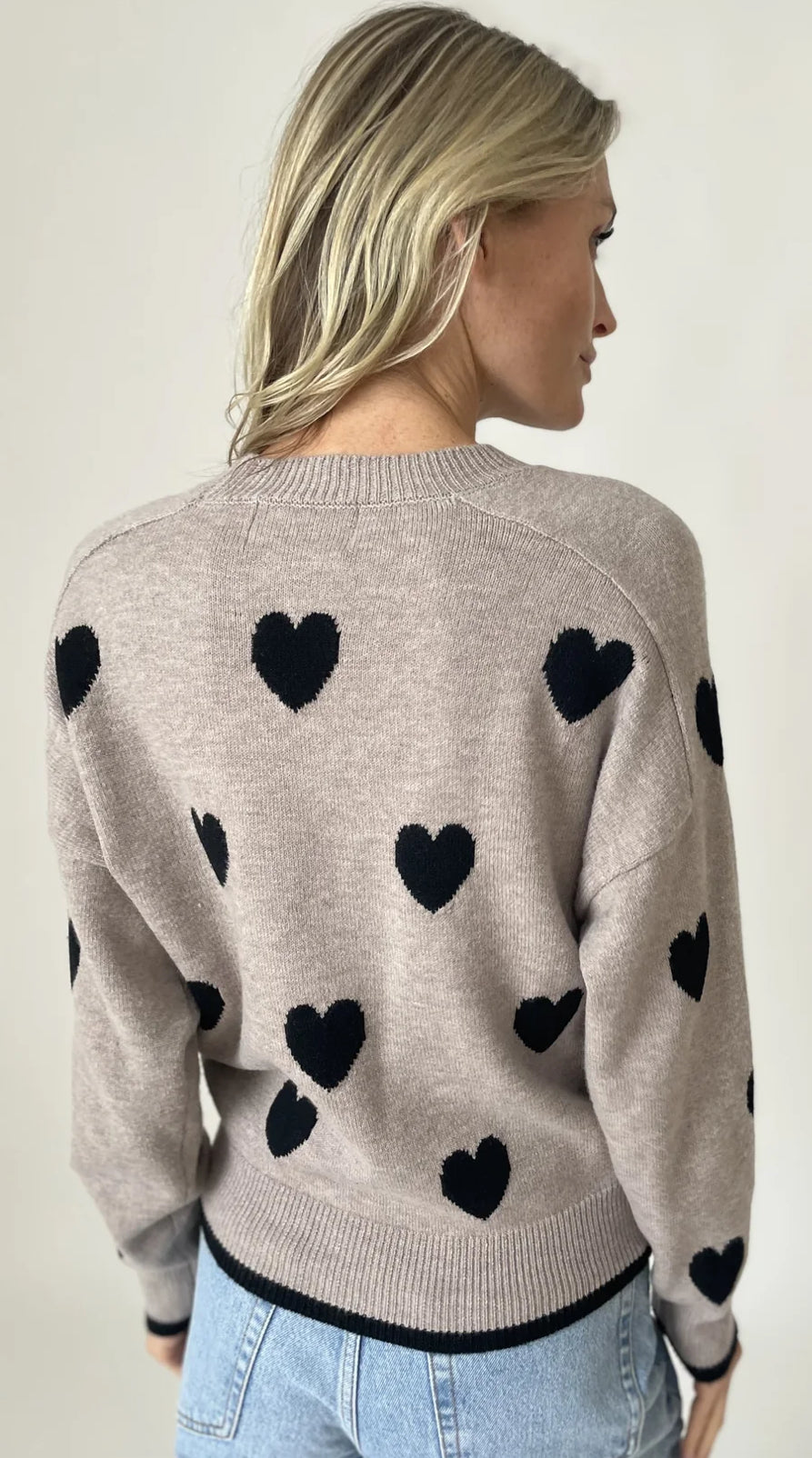 Six Fifty soft knit latte love sweater with black heart