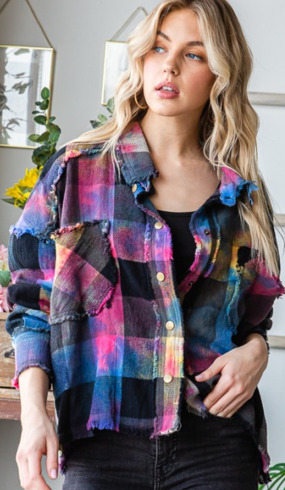 Multicolor snap front flannel