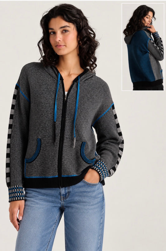 Zaket & Plover Birdseye zip hoodie in Black
