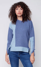 Load image into Gallery viewer, Colorblock sweater with laceup detail (2 colors) up to XXL
