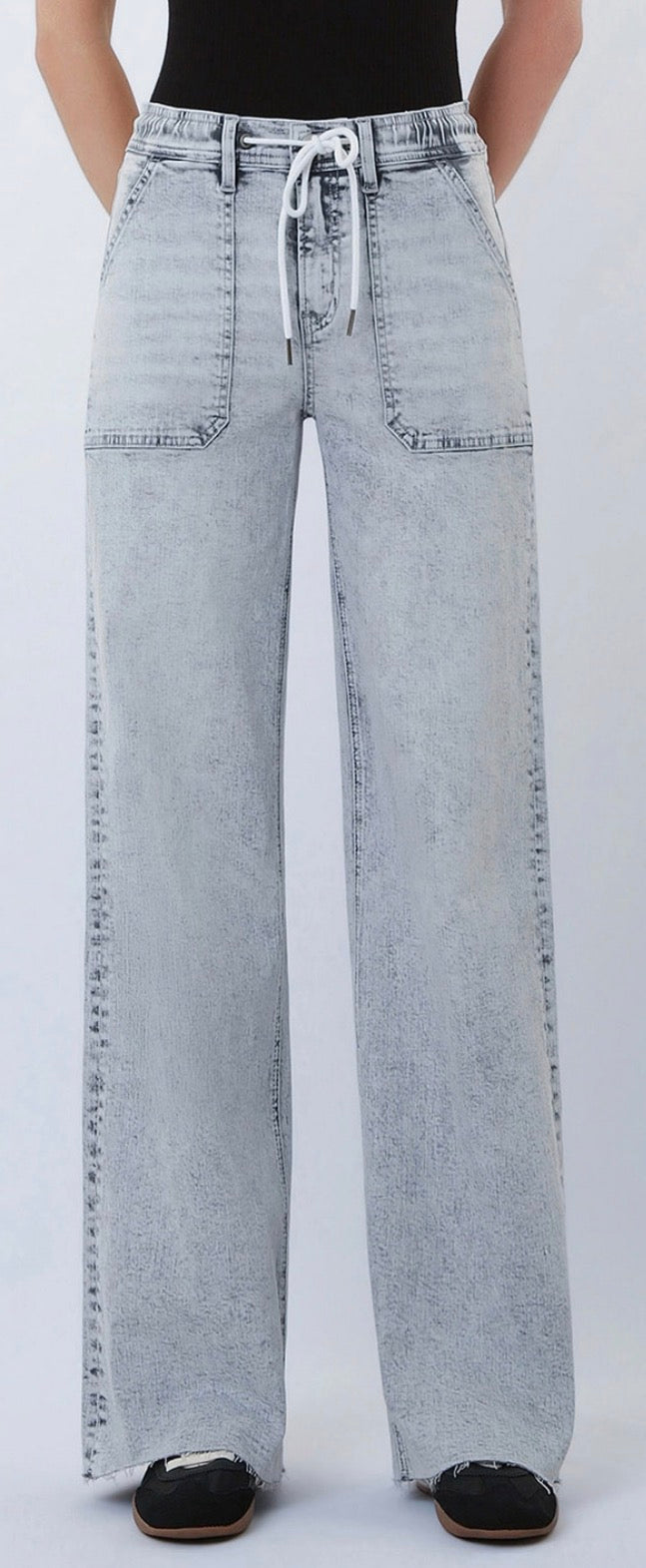 PREORDER NOW, Arriving next week…High Rise Utility Pocket Drawstring Wide Leg Jeans