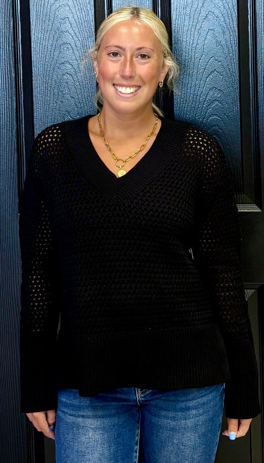 Six Fifty black Cameron crochet v neck