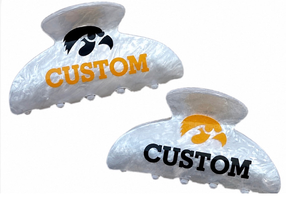Custom & In stock clips (ALL schools are available to order) see pic 2 for option with crystals!