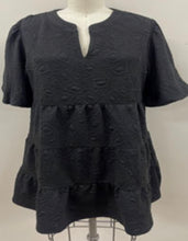 Load image into Gallery viewer, THML black puff sleeve textured dress
