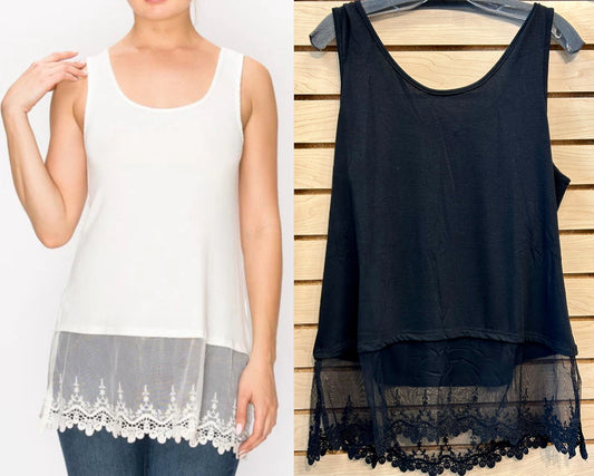 Lace and crochet bottom layering tanks, GREAT under shackets, blouses, cardigans and more!