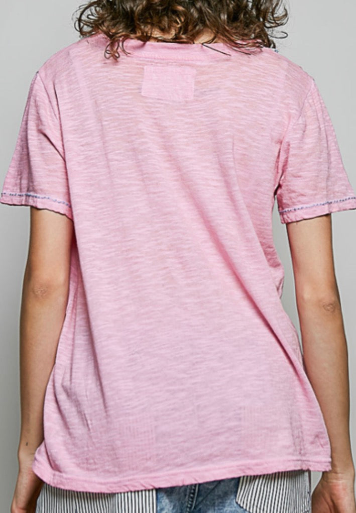 Pink lightweight tee with stitching