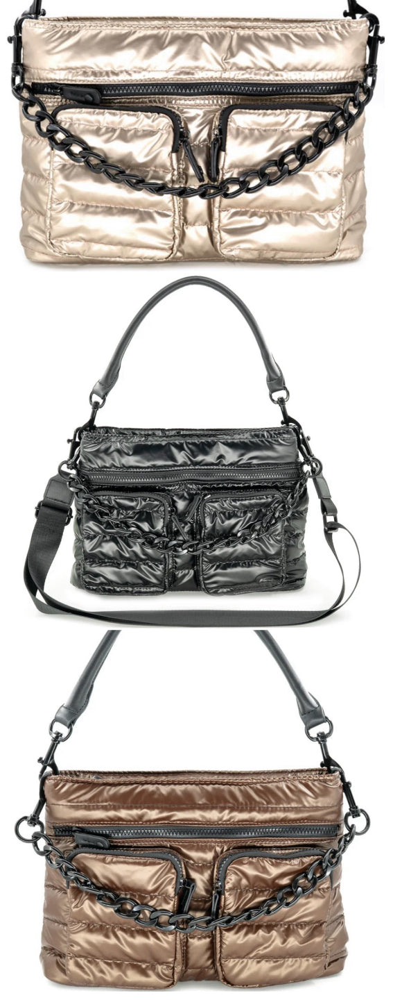 Puffer crossbody bags with front pockets, removeable chain and optional shorter strap, BEST SELLER!