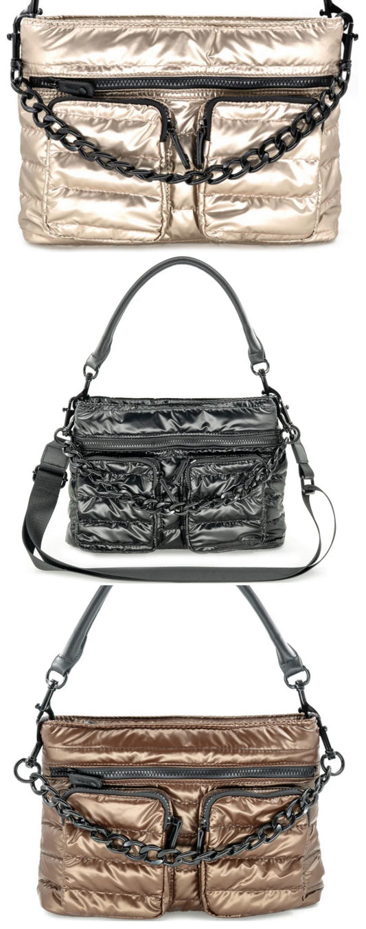 Puffer crossbody bags with front pockets, removeable chain and optional shorter strap, BEST SELLER!