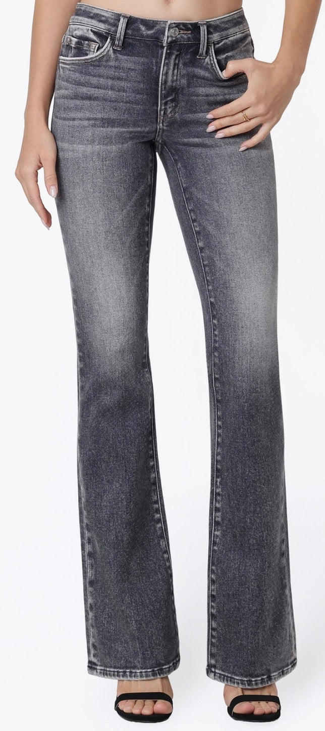Lovervet washed grey mid rise bootcut jeans with stretch