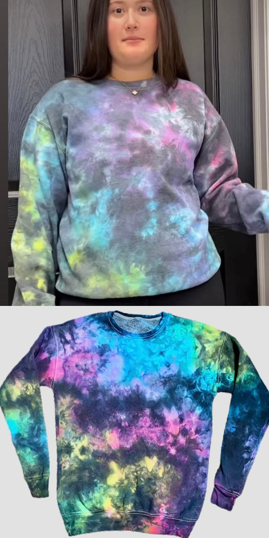 Multi tie dye crew neck and hoodie sweatshirts, Small through 3X, BEST SELLER!