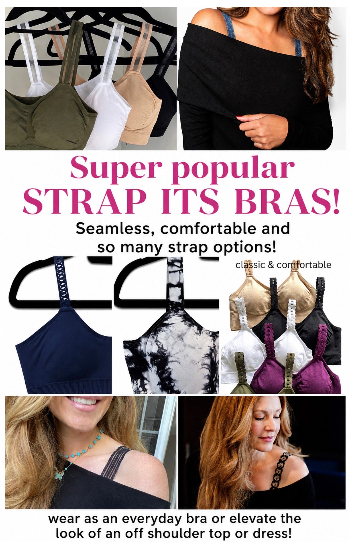 LOTS of options...Strap it bras with attached straps fits 32A-36DD, TOP SELLER (plus size & interchangeable options are sold separately, click Strap Its tab on website for more options)
