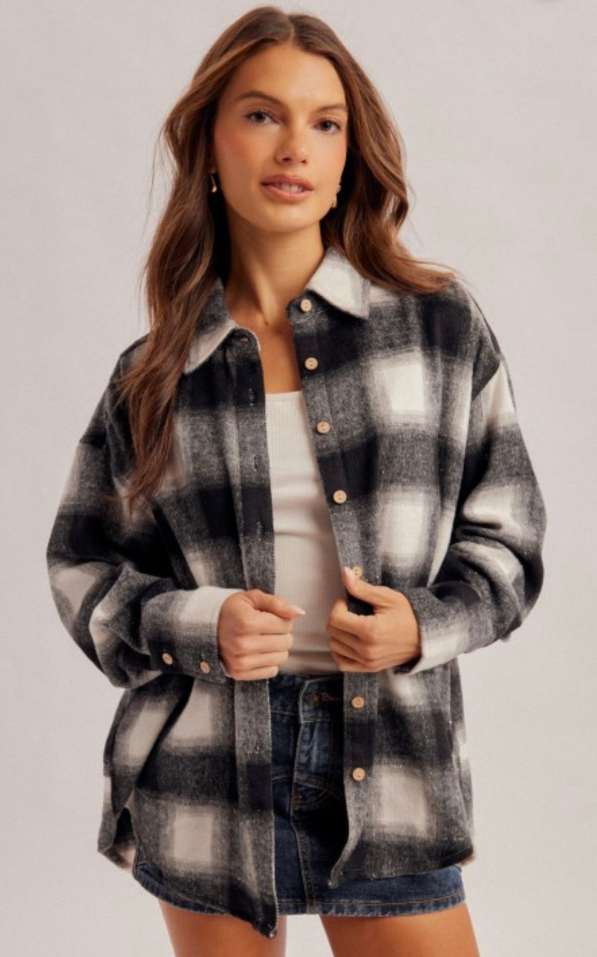 Black and white with silver lurex soft and cozy shacket