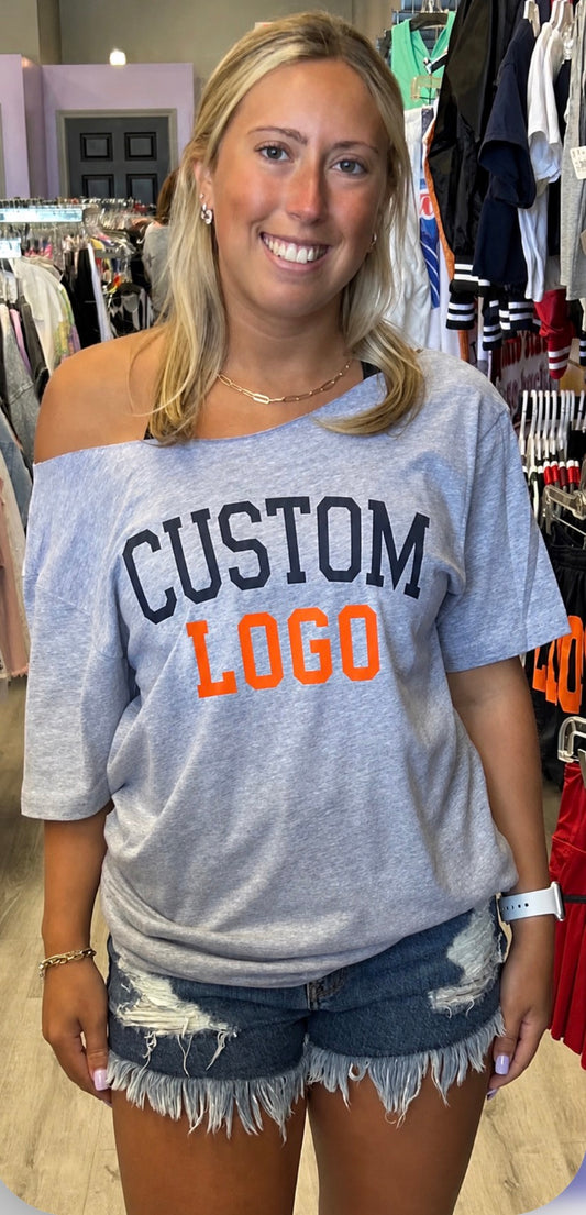 Custom & In stock cut shoulder tee (ALL schools available to order)