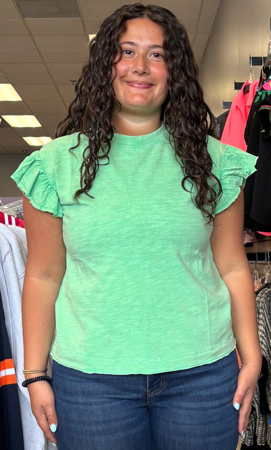 Green ruffle sleeve tank