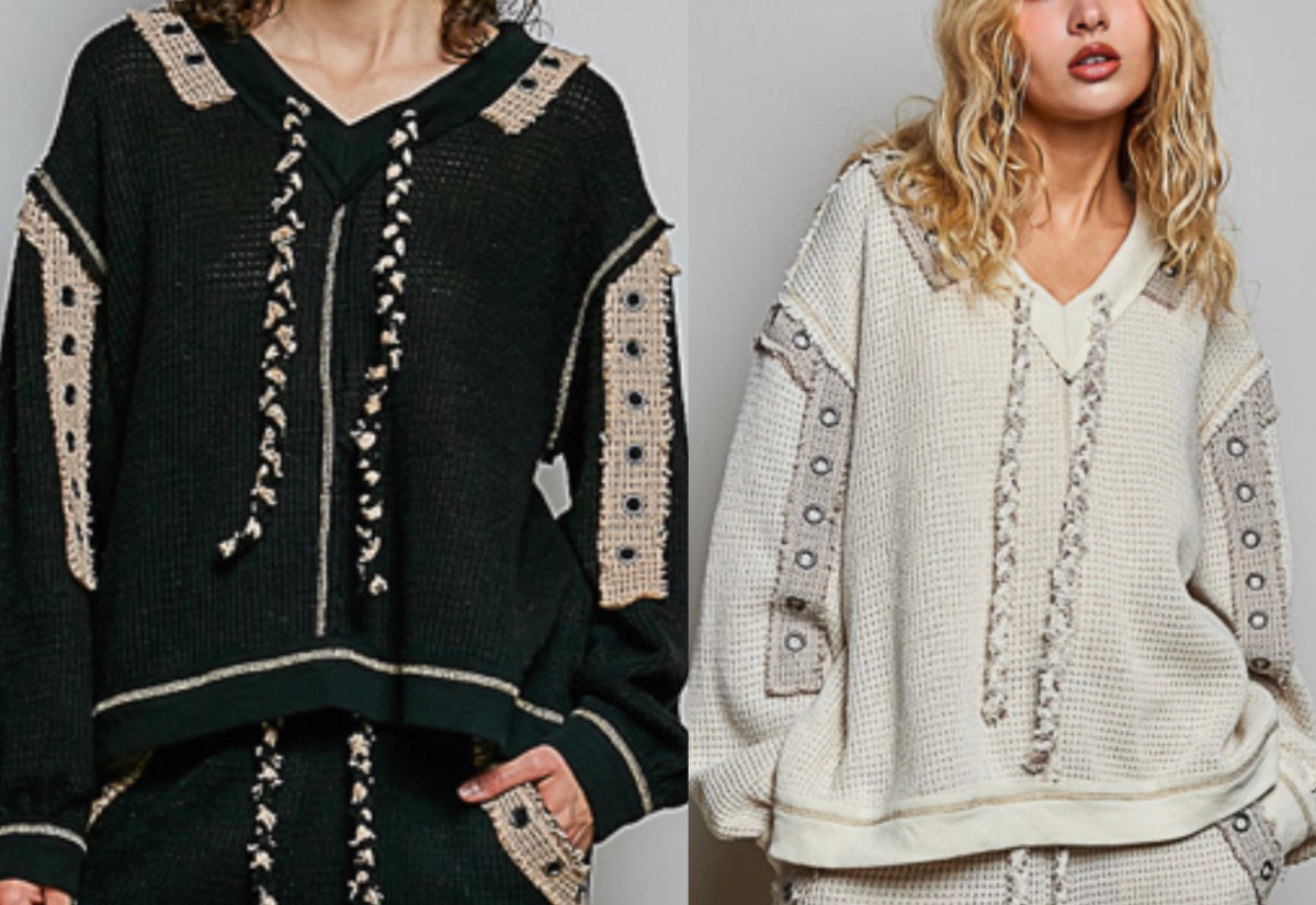 PREORDER NOW, Arriving Thursday…Loose fit waffle hoodies with grommet detail