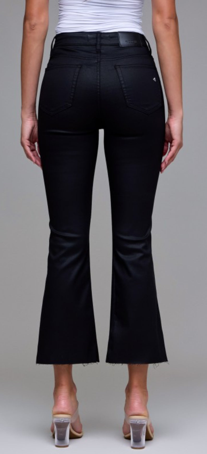 Hidden black coated crop flares with stretch