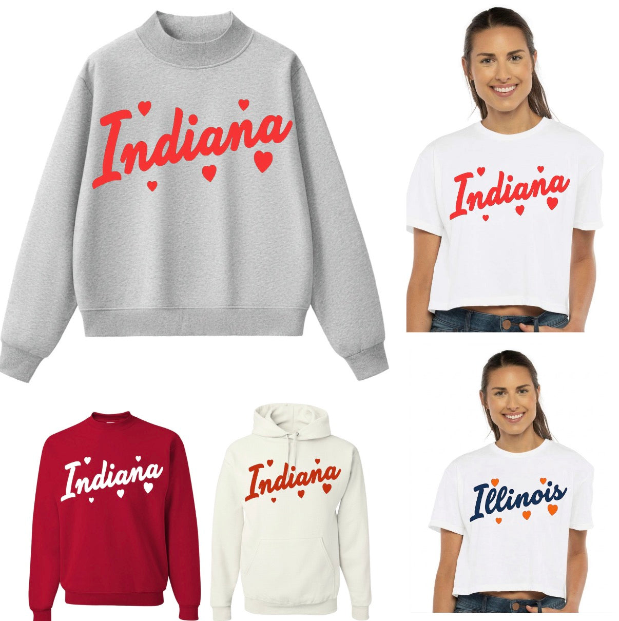 Custom heart design mock neck, crew, hoodie, tee or cut shoulder sweatshirt (available to order for ANY school, camp or anything else!) SEE MORE COLLEGE ITEMS BY CLICKING COLLEGE TAB!