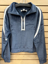 Load image into Gallery viewer, Vintage Havana blue brushed cord quarter zip with white trim
