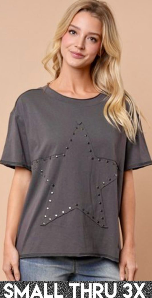 Grey tee with patch star with studded outline (also available in PLUS SIZE)