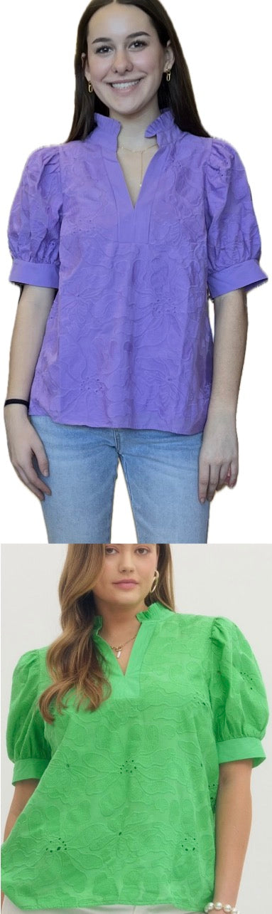 Eyelet puff sleeve tops