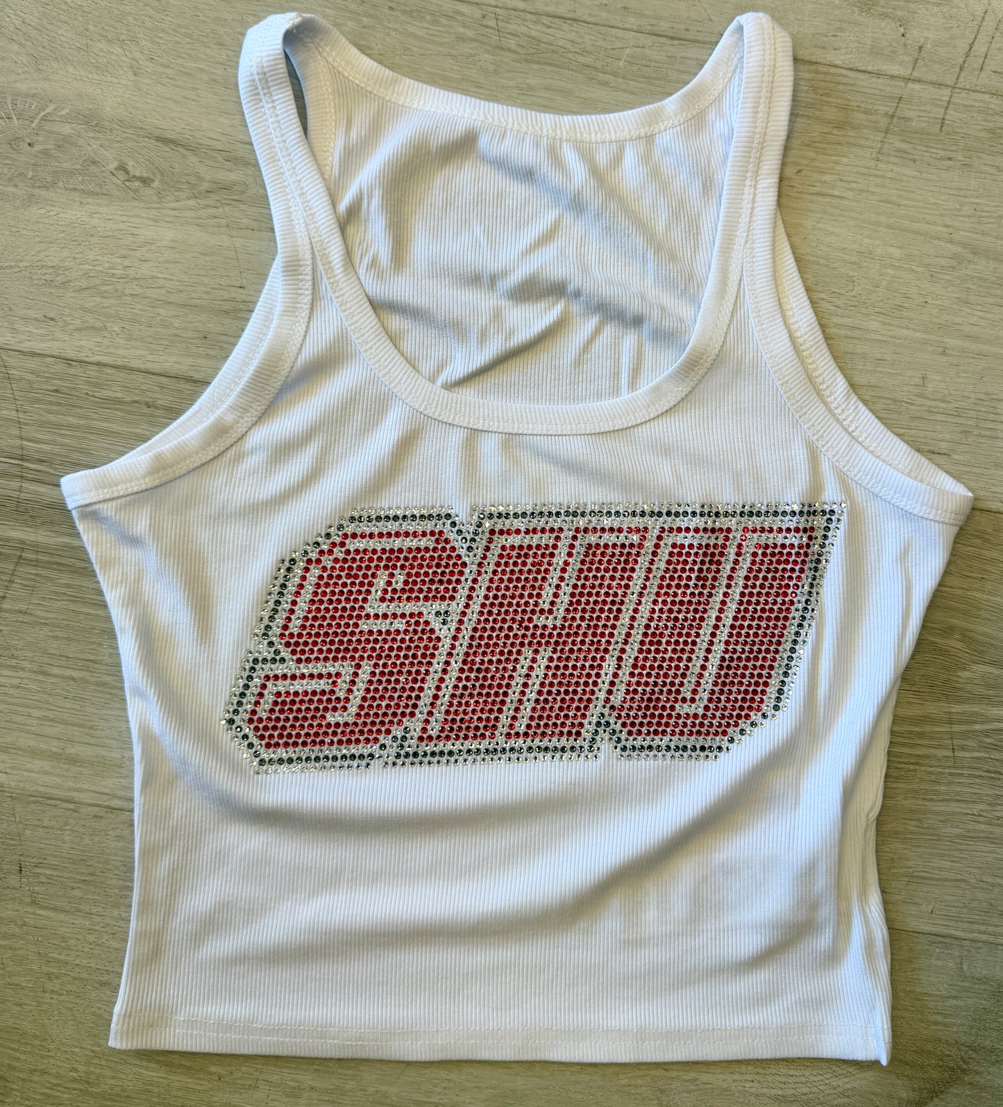 SUPER HOT ITEM!!! IN STOCK & Custom order college bling tanks and crop babytees, MOST SCHOOLS ARE AVAILABLE TO ORDER!!! & see pics for some schools made up!