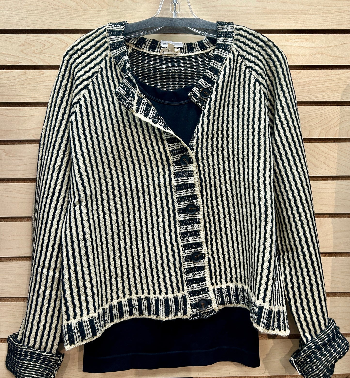 2 tone black/cream sweater knit cardigan