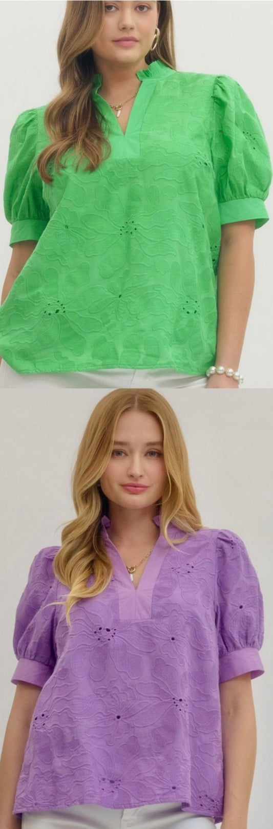 Eyelet puff sleeve tops