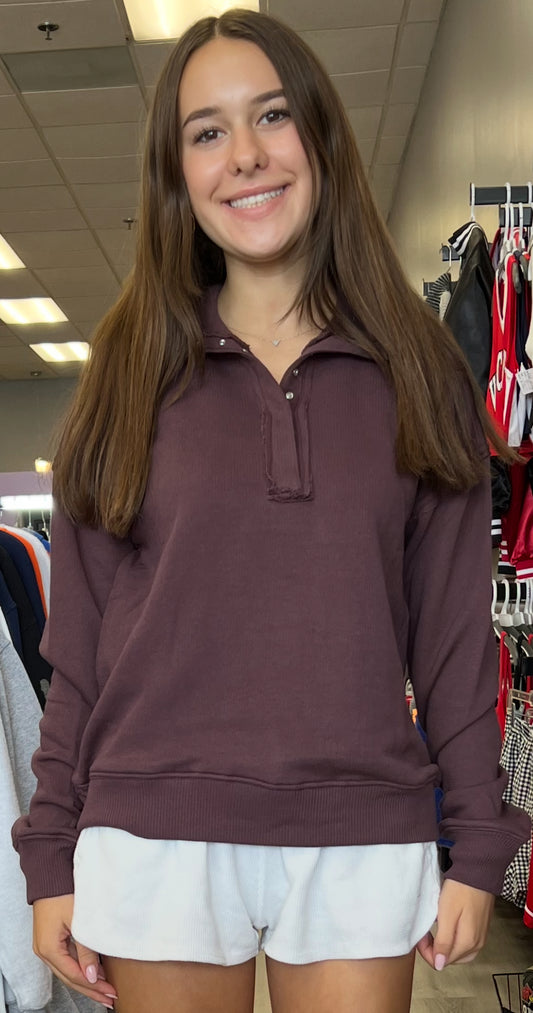 Plum snap henley sweatshirt