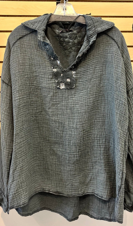 Black tunic with sequin placket
