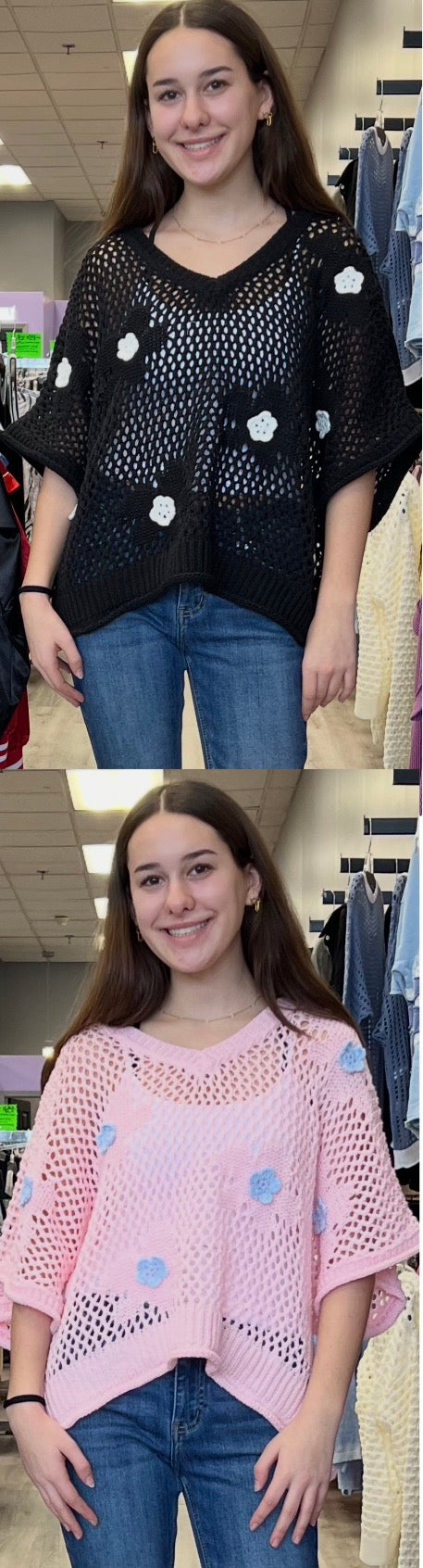 Crochet boxy tops with flowers