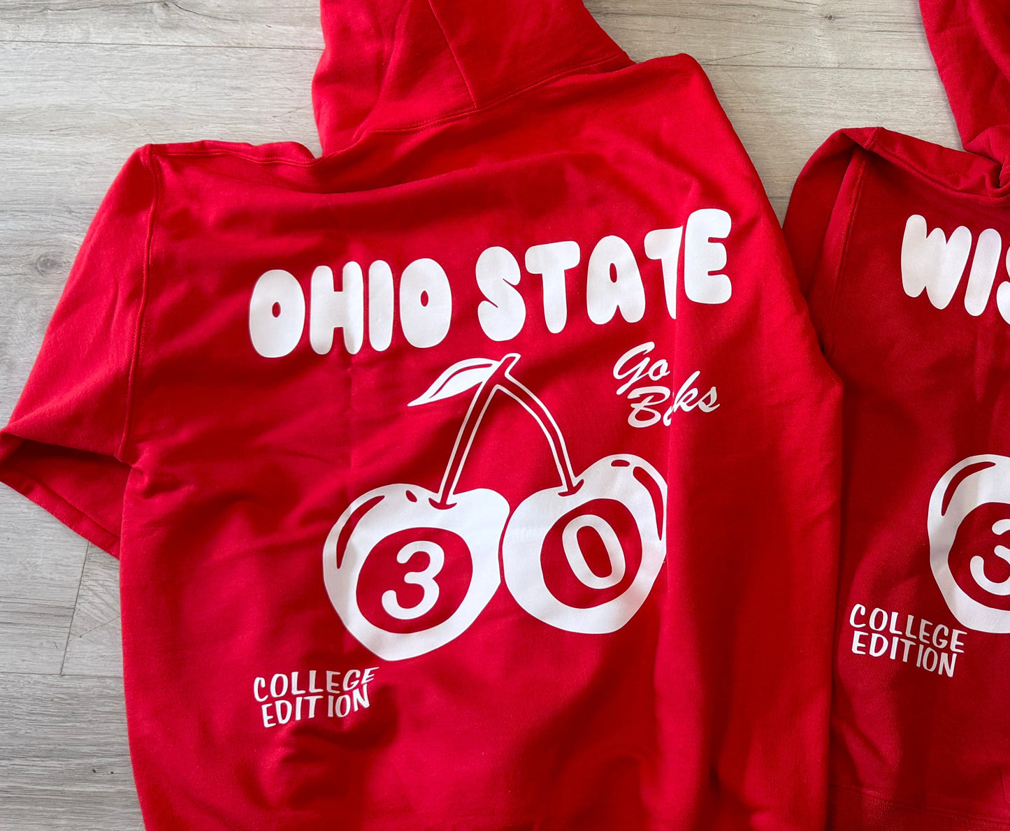 Custom & in stock WF inspired double sided hoodie (can order for ANY school)PLEASE NOTE: year will be 30, in the cherries…see pics