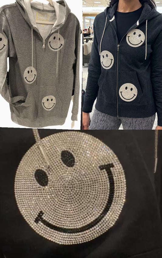 Limited Edition zip hoodies with crystal smileys and crystal strings (available Small through 3X and CUSTOM ORDERS are available if we are sold out)