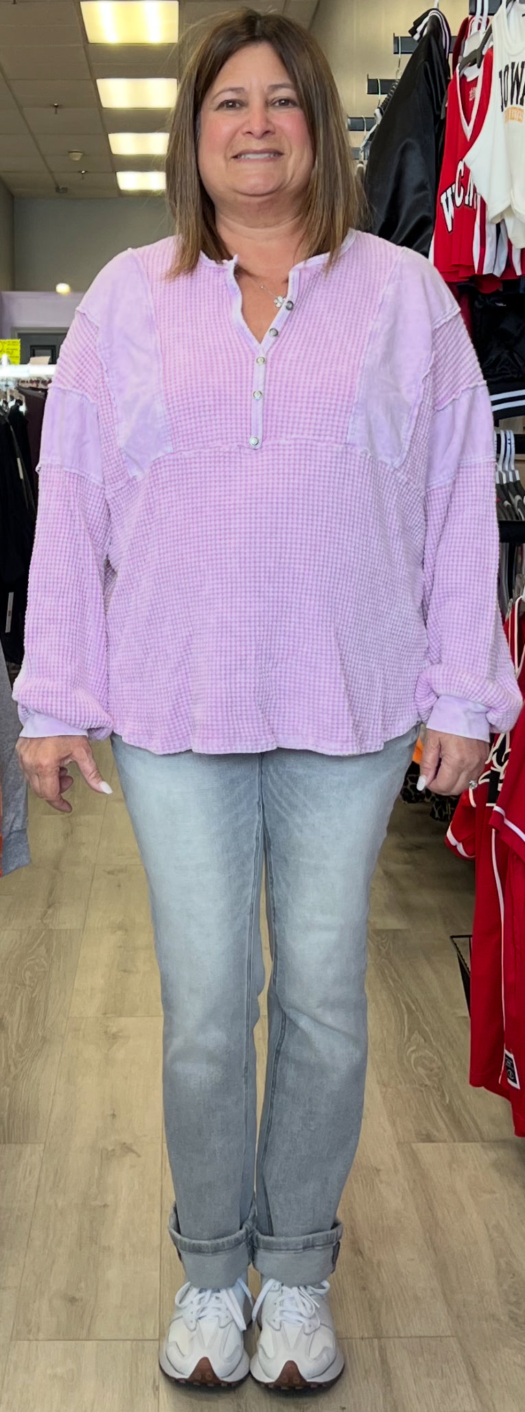 Orchid waffle henley top
