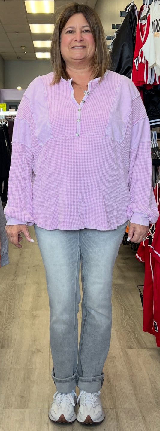 Orchid waffle henley top