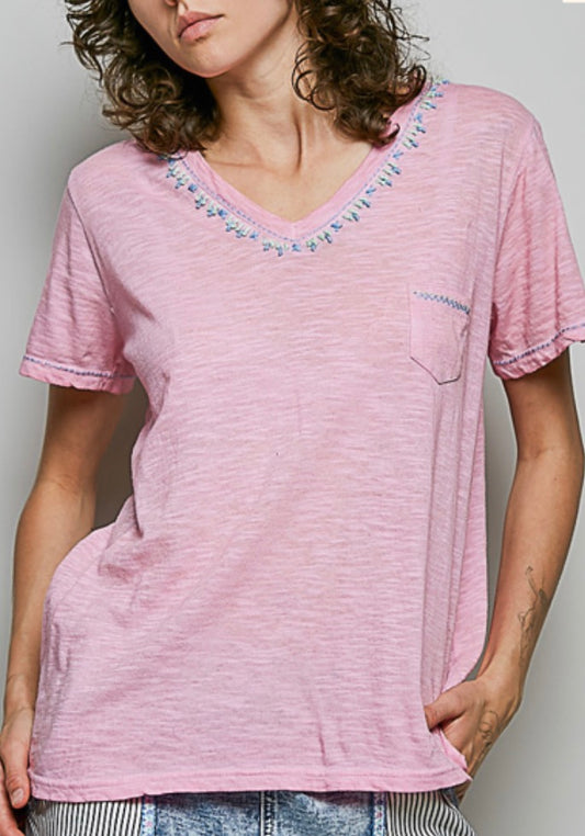 PREORDER NOW, Arriving Thursday…Pink lightweight tee with stitching