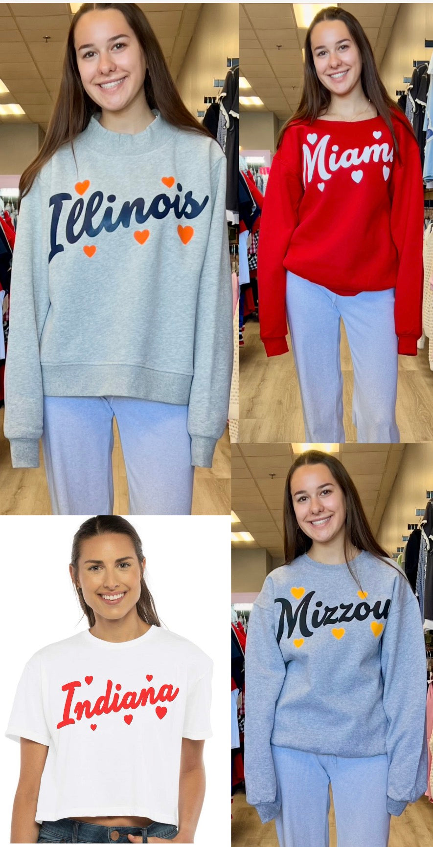 Custom heart design mock neck, crew, hoodie, tee or cut shoulder sweatshirt (available to order for ANY school, camp or anything else!) SEE MORE COLLEGE ITEMS BY CLICKING COLLEGE TAB!