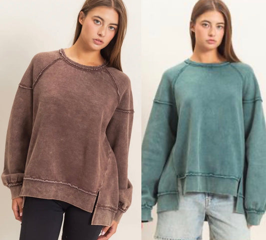 Brown and teal uneven hem sweatshirts (brown is in stock, teal is arriving on Wednesday)