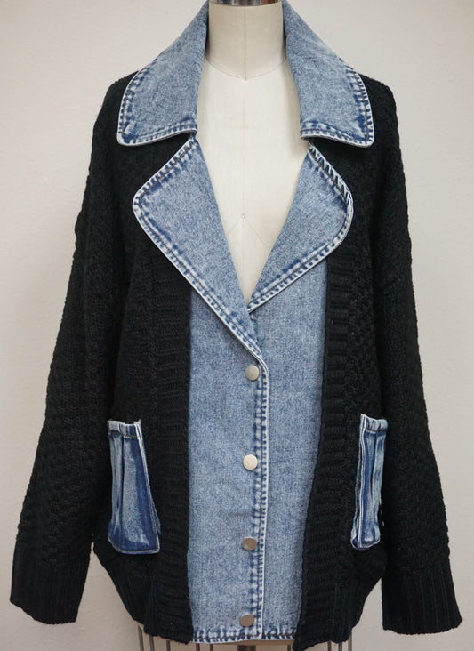 RESTOCKED! Black/denim sweater knit cardigan, BEST SELLER!