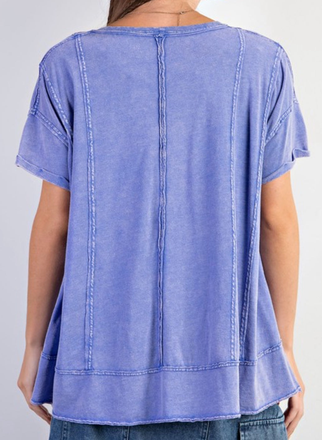 Periwinkle and pink loose fit tees with seam detail