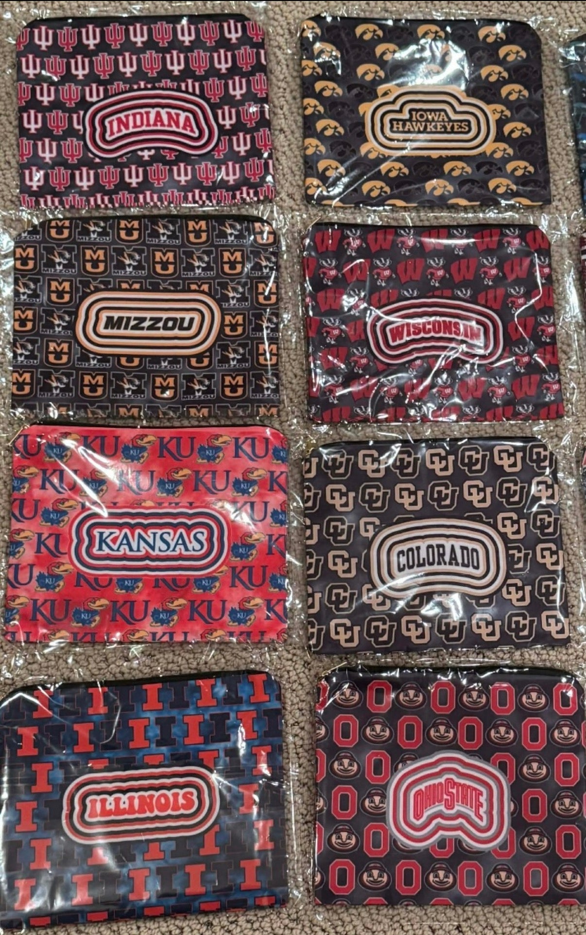 IN STOCK NOW! College zip canvas pouches, GREAT FOR GIFTS!