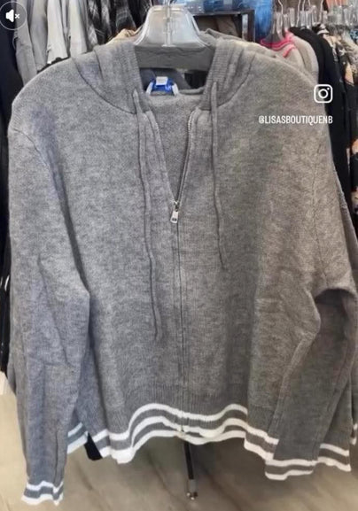 Grey zip jacket with stripes