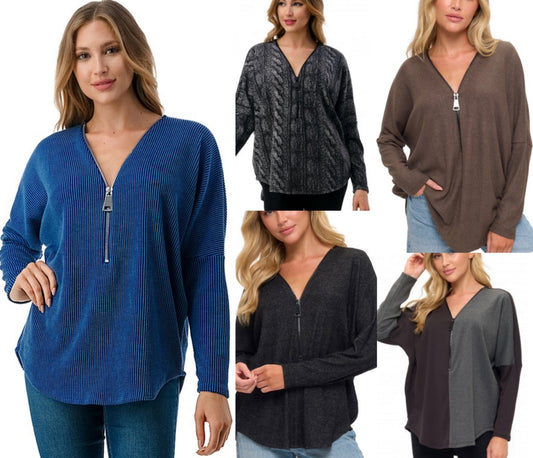 Best selling Ariella zip front relaxed fit tops