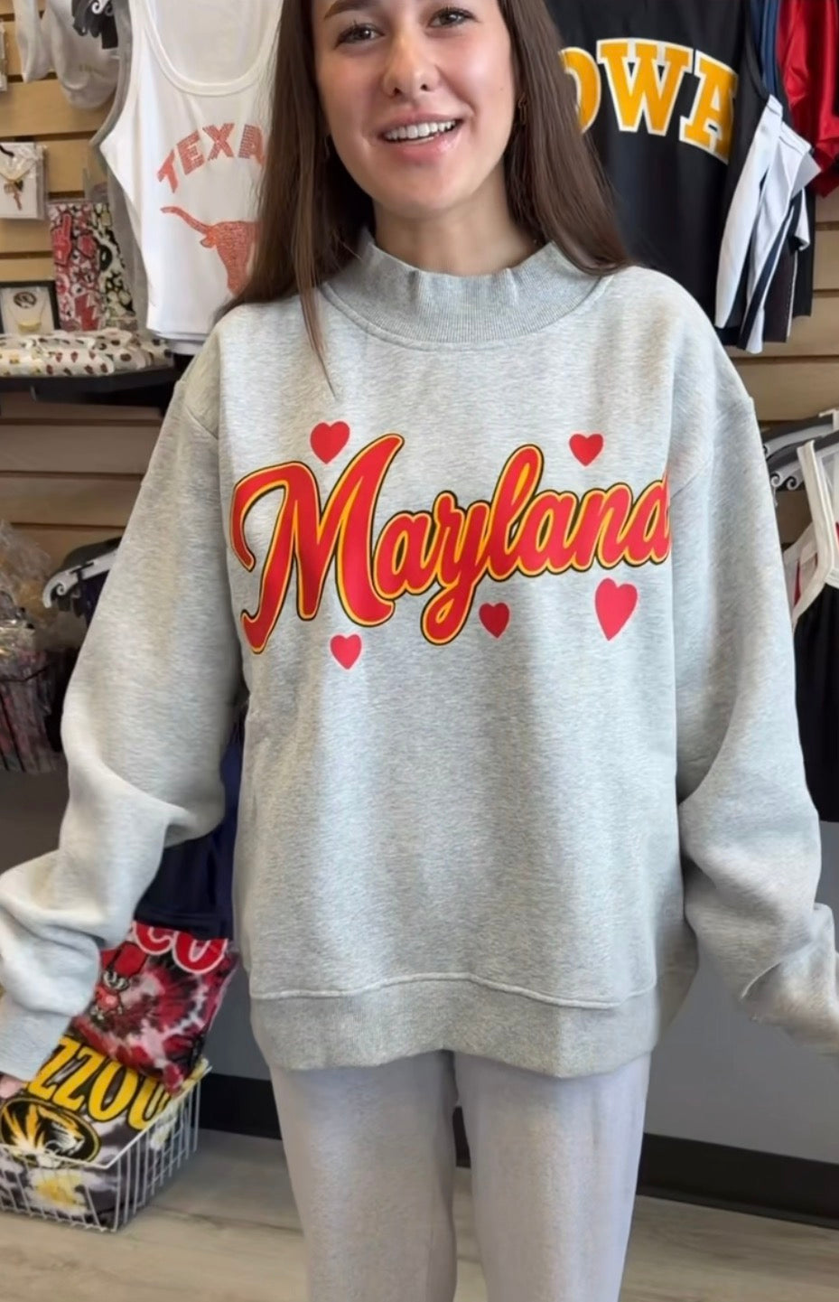 Custom heart design mock neck, crew, hoodie, tee or cut shoulder sweatshirt (available to order for ANY school, camp or anything else!) SEE MORE COLLEGE ITEMS BY CLICKING COLLEGE TAB!